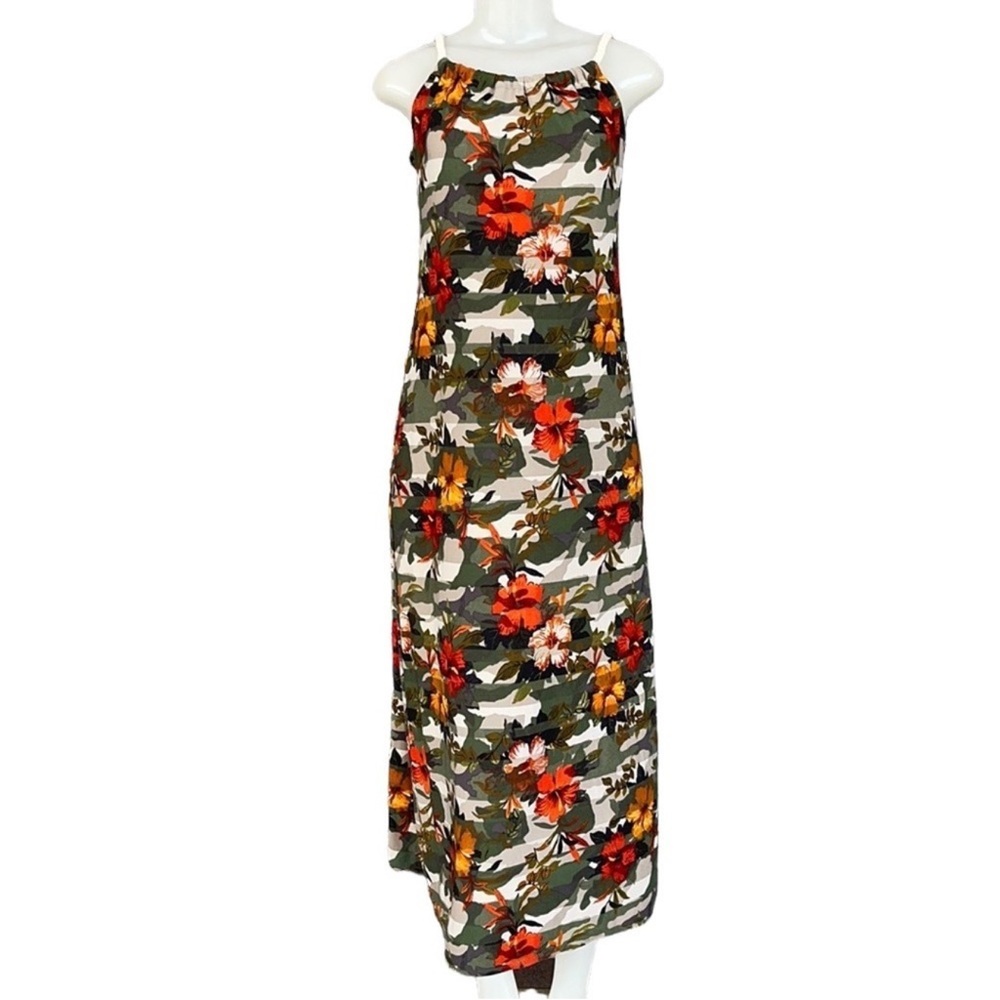 Love Floral Cami Maxi Dress in Olive, Red and Orange Size M - Picture 9 of 9